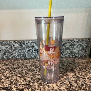 CLEAR Disneyland Starbucks Tumbler with Green Straw Mickey Mouse & Attractions